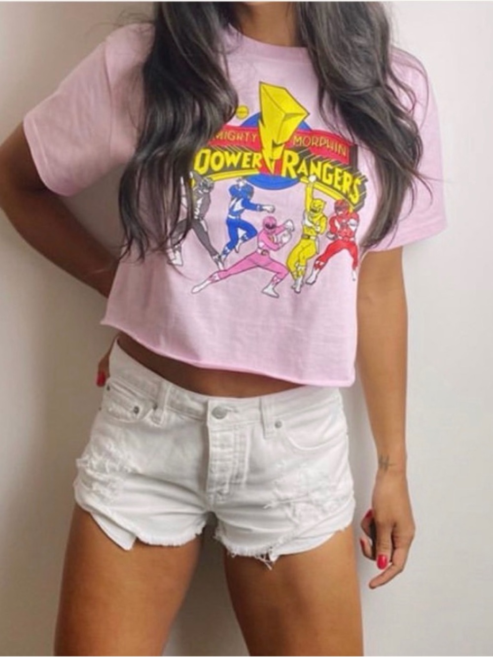 Power Ranger Pink Crop Tee with Colorful Ranger Graphic